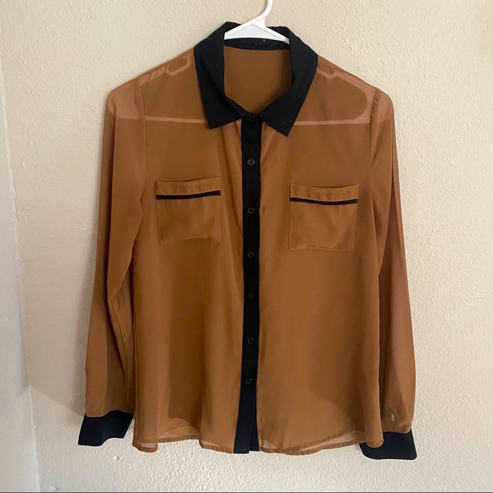 Tan + Black Sheer Blouse